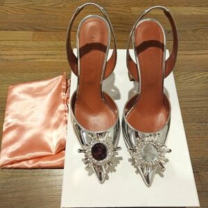 Amina Muaddi Begum Mirrored Leather Slingback Pumps